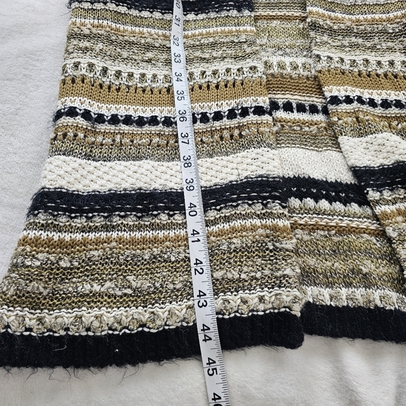 Forever 21 Long Hooded Duster Cardigan Open Front Knit Striped Cream Black Small - Picture 6 of 7